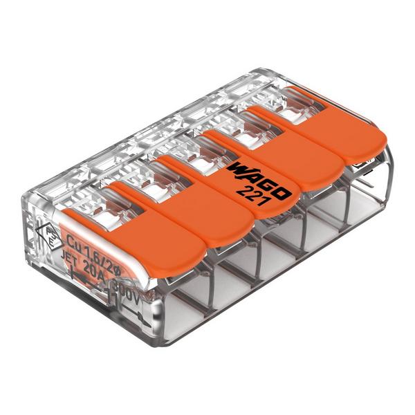 221-415, Verbindungsklemme Mit Hebeln,für Alle Leiterarten,max. 4 Mm²,transparent