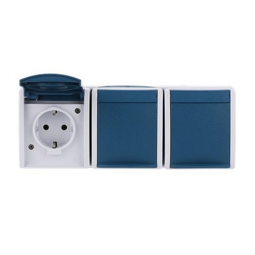 Busch-Jaeger SCHUKO® Dreifachsteckdose mit Klappdeckel 16 A grau/blaugrün - ocean®