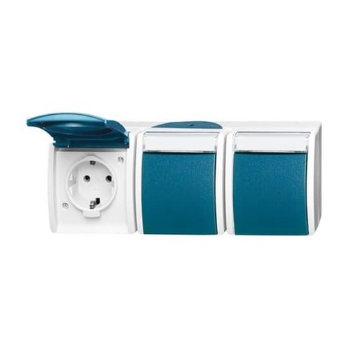 Busch-Jaeger SCHUKO® Dreifachsteckdose mit Klappdeckel 16 A grau/blaugrün - ocean®