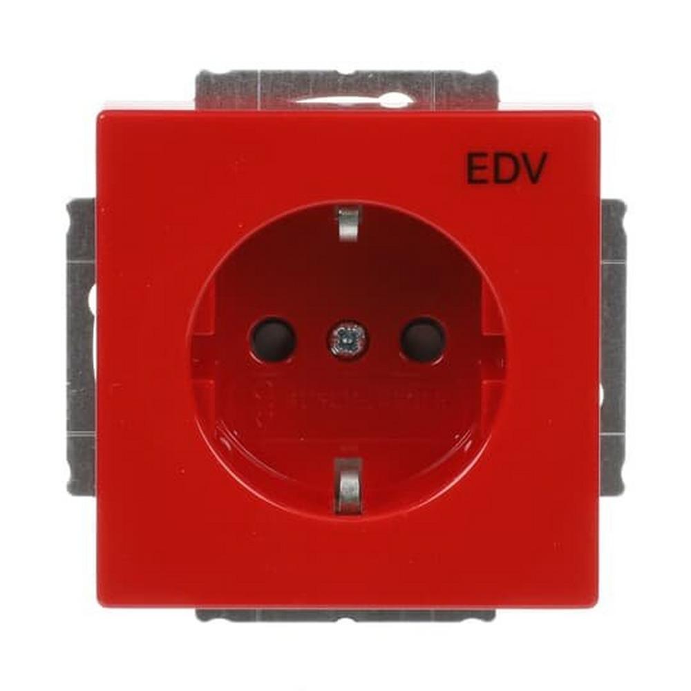 Busch-Jaeger 20 EUCKS/DV-12-82-101, SCHUKO® Steckdosen-Einsatz mit Aufdruck EDV Safety+ rot - Plattform 63