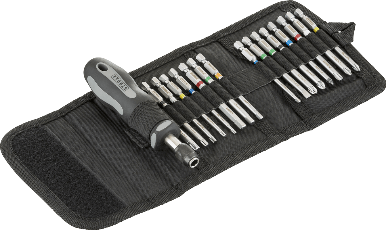 STROXX 17‑tlg. Bit‑Schraubendreher‑Set, Chrom‑Vanadium Stahl, Quick‑Release + Gürteltasche – TX10‑30, PZ1‑3, PH1‑3, SL5,5 & H3‑6, 89 mm STROXX 17‑tlg. Bit‑Schraubendreher‑Set, Chrom‑Vanadium Stahl, Quick‑Release + Gürteltasche – TX10‑30, PZ1‑3, PH1‑3, SL5,5 & H3‑6, 89 mm