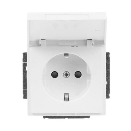 Busch-Jaeger SCHUKO® Steckdosen-Einsatz Safety+ mit Klappdeckel studioweiß - Plattform 63