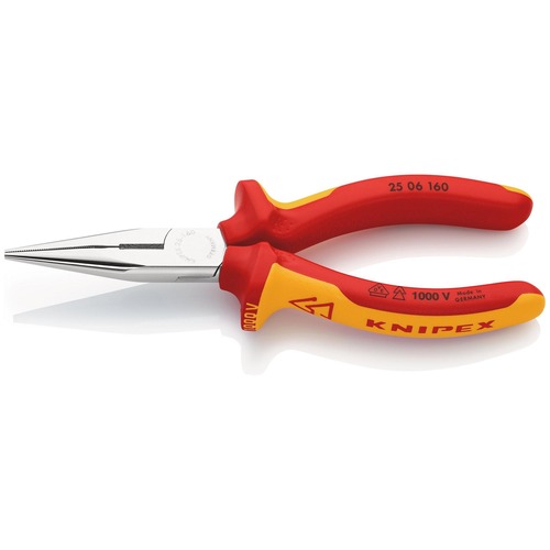 Knipex VDE Flachrundzange mit Schneide VDE isoliert, Zange verchromt 160 mm