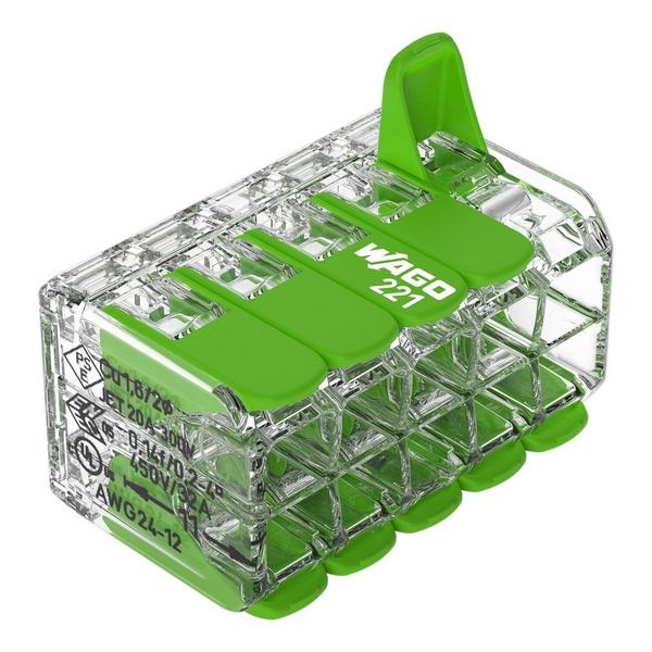 221-430, Verbindungsklemme Mit Hebeln Green Range,für Alle Leiterarten,max. 4 Mm²,transparent