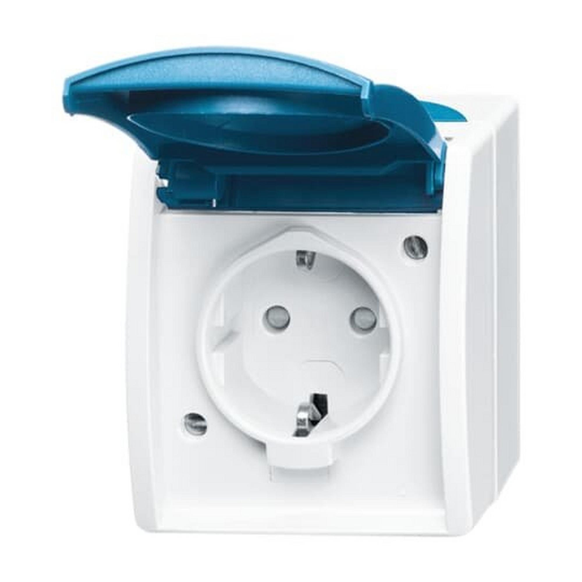 Busch-Jaeger 20 EBW-53, SCHUKO® Steckdose Safety+ mit Klappdeckel 16 A grau/blaugrün - ocean®