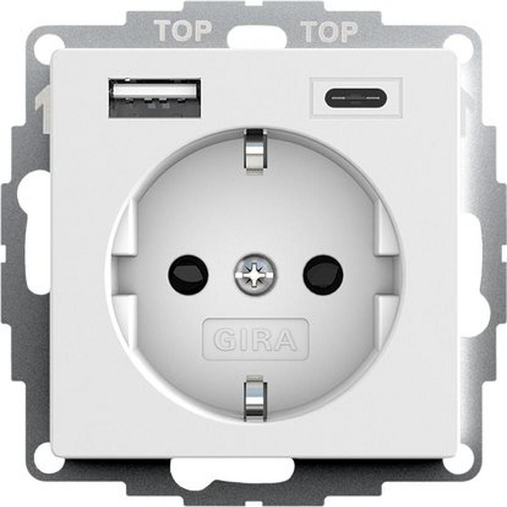 Gira 245927, SCHUKO SP USB-Spannungsvers. 2f Typ A/C System 55 Reinweiß m