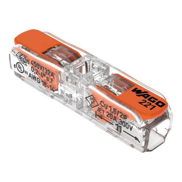 221-2411, Durchgangsverbinder Mit Hebel Max. 4mm², 2-Leiter