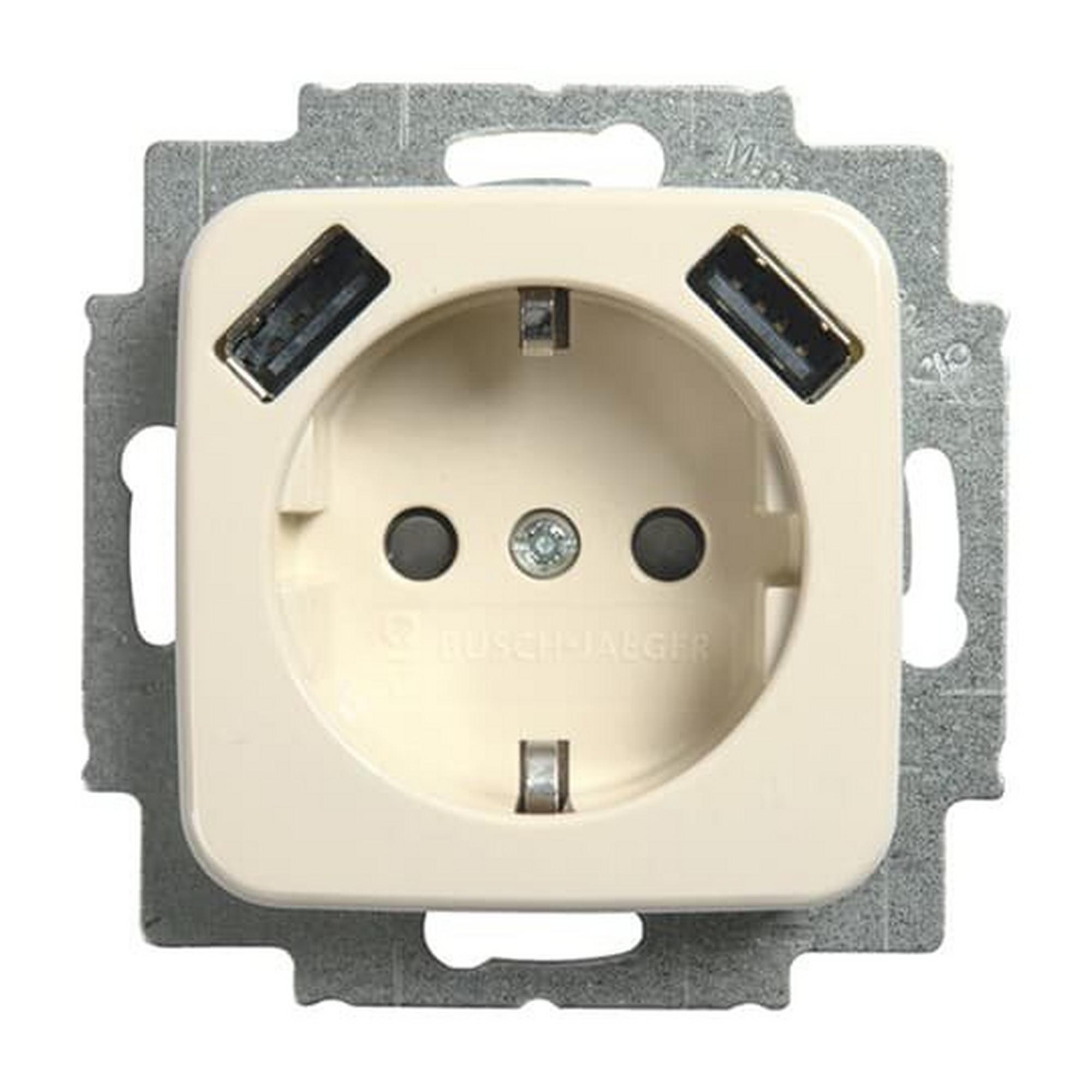 Busch-Jaeger 20 EUCB2USB-212, SCHUKO® USB-Steckdosen-Einsatz Safety+ mit USB A/A weiß - Busch-Duro 2000® SI