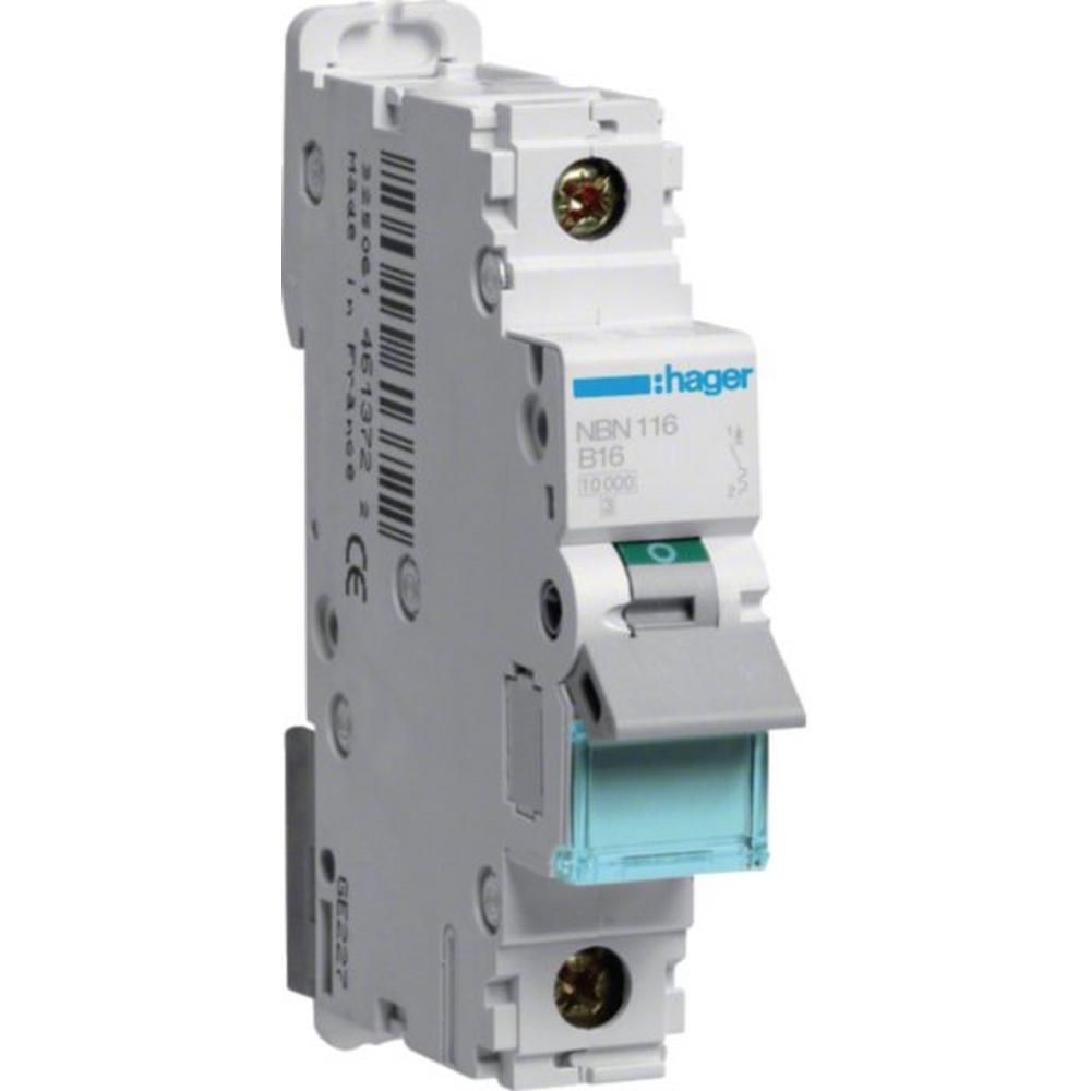 Hager NBN116, Leitungsschutzschalter, Sicherungsautomat, 1-polig 10kA/15kA, B-16A