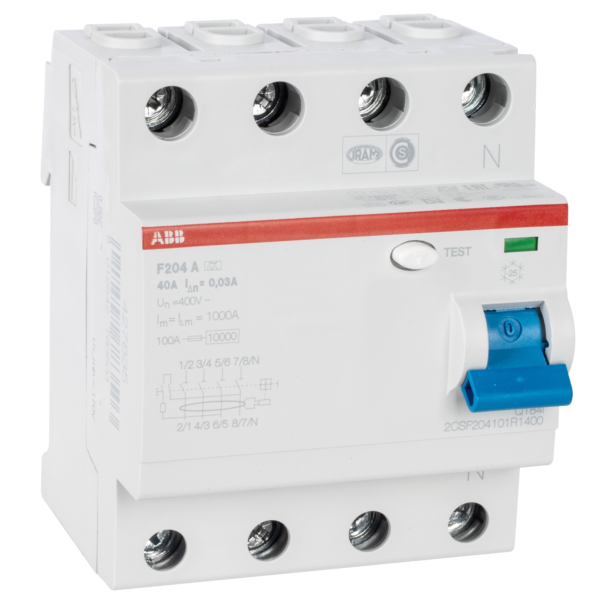 ABB F204 A-40/0.03, F204A-40/0,03 FI-Schutzschalter 4P,Typ A,40A,30mA