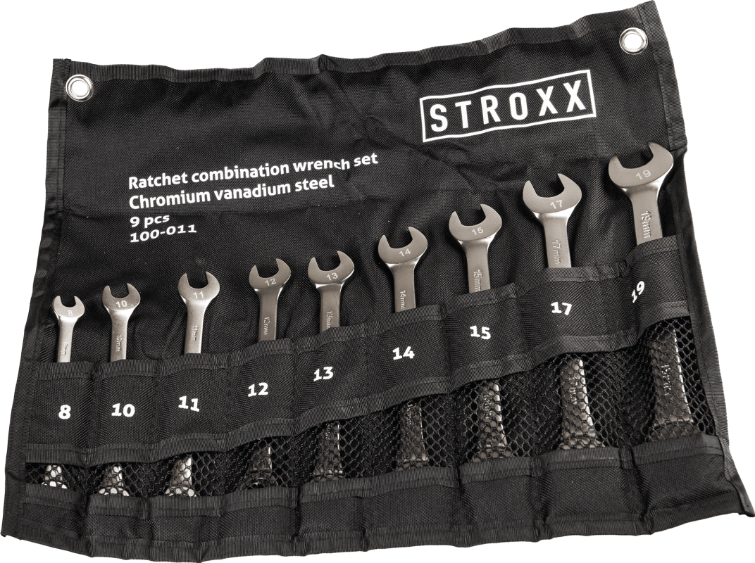 STROXX 9‑tlg. Maul‑ & Ring‑Ratschenschlüssel‑Satz 8–19 mm | Chrom‑Vanadium, matt verchromt, 72‑Zahn Umschalt‑Ratsche STROXX 9‑tlg. Maul‑ & Ring‑Ratschenschlüssel‑Satz 8–19 mm | Chrom‑Vanadium, matt verchromt, 72‑Zahn Umschalt‑Ratsche