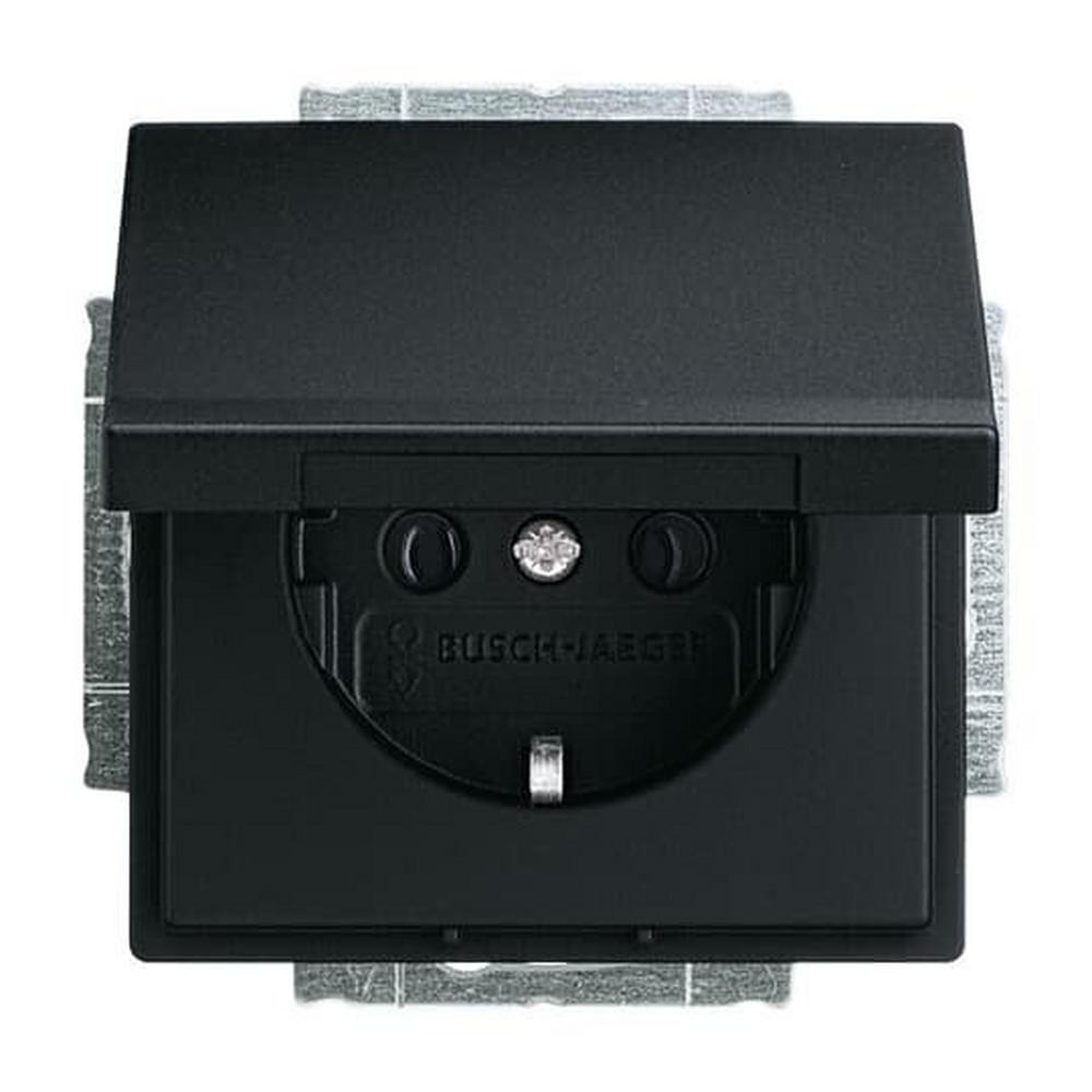 Busch-Jaeger 20 EUK-885, SCHUKO® Steckdosen-Einsatz mit Klappdeckel schwarz matt - Plattform 63