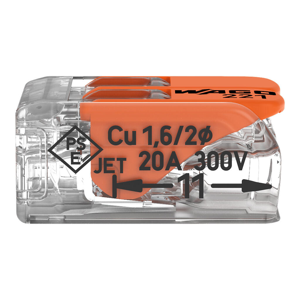 WAGO 221-412 Verbindungsklemme mit Hebeln, 2-Leiter, max. 4 mm²