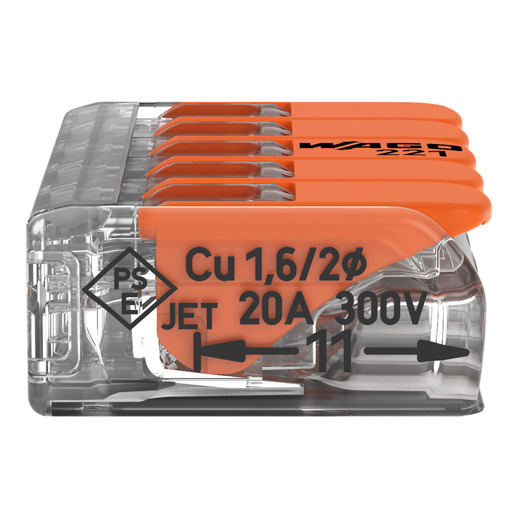 WAGO 221-415 Verbindungsklemme mit Hebeln, 5-Leiter, max. 4 mm²