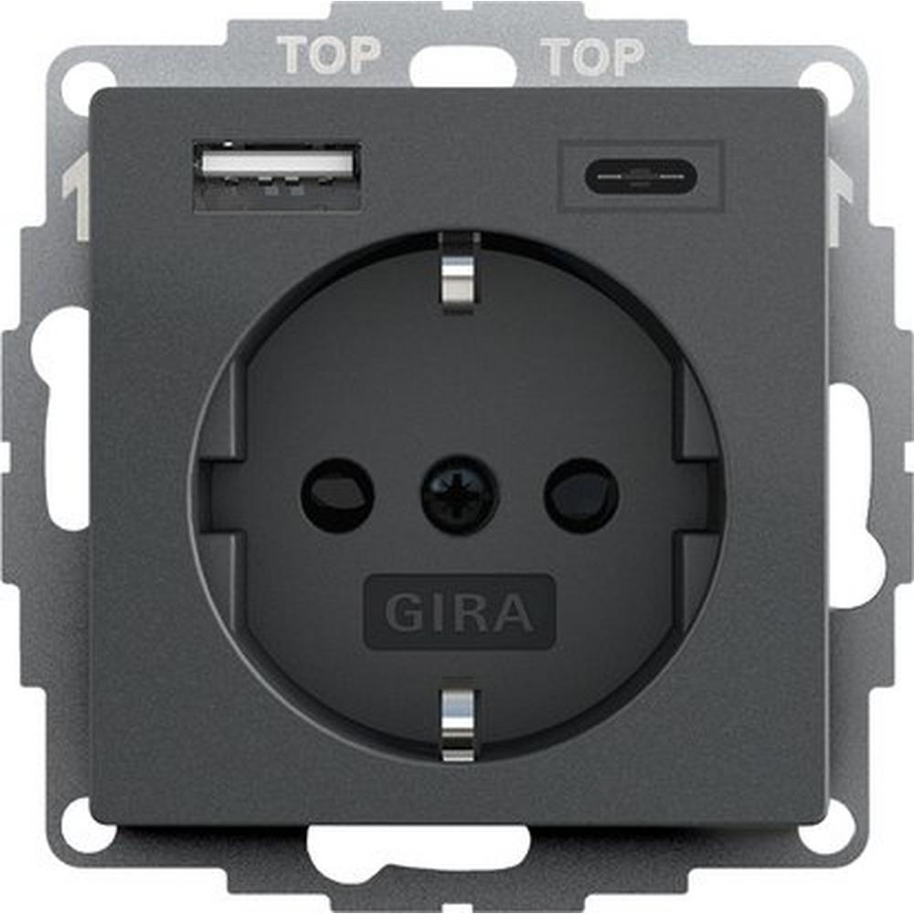 Gira 245928, SCHUKO SP USB-Spannungsvers. 2f Typ A/C System 55 Anthrazit