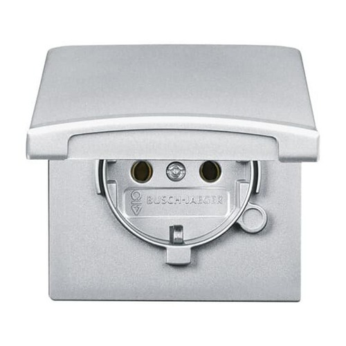 Busch-Jaeger SCHUKO® Steckdosen-Einsatz mit Klappdeckel alusilber - Allwetter 44® (IP44)