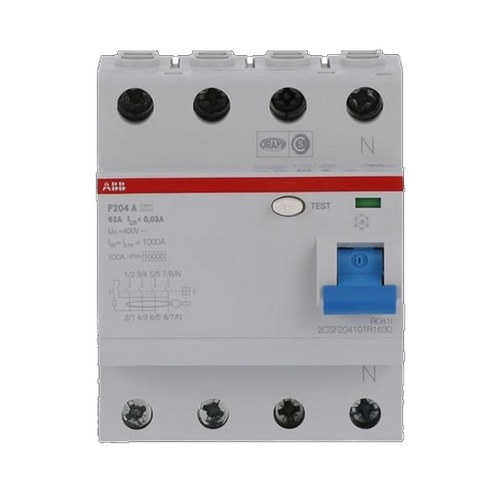 ABB F204 A-63/0.03, FI-Schutzschalter 4P, Typ A, 63A, 30mA