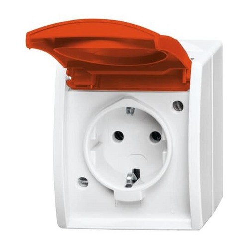 Busch-Jaeger SCHUKO® Steckdose mit Klappdeckel 16 A alpinweiß/rot - ocean®