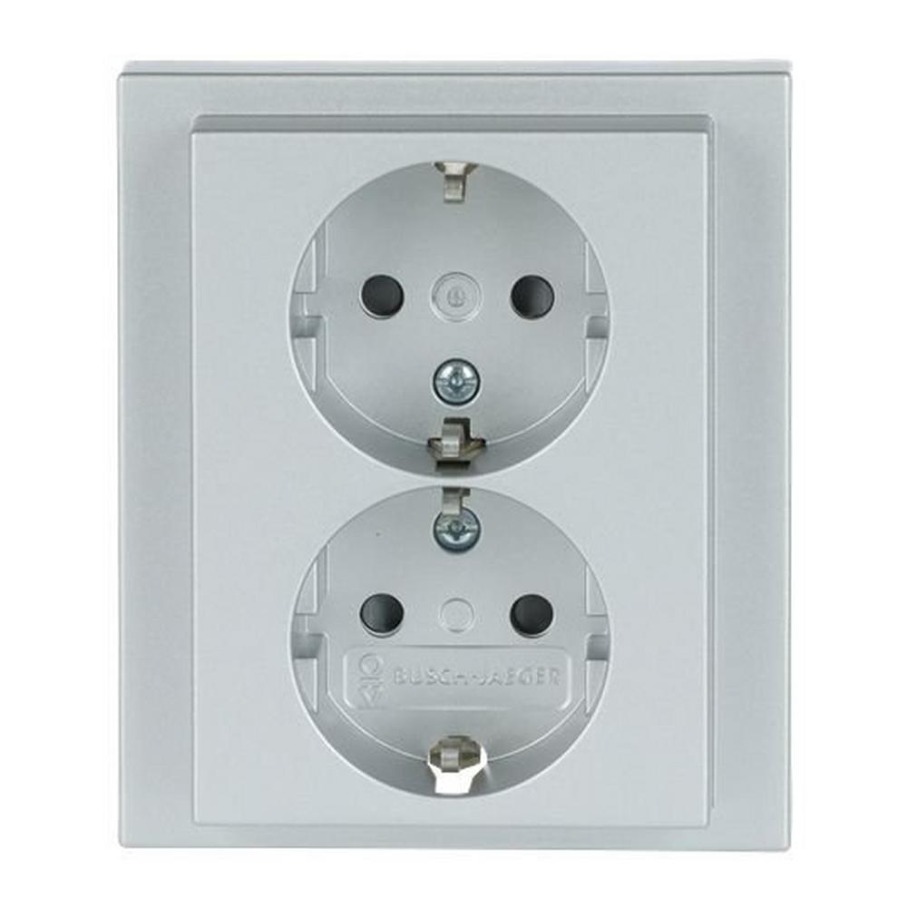 Busch-Jaeger 202 EUJB-83, SCHUKO® Doppelsteckdose Komplettabdeckung Safety+ alusilber - future® linear
