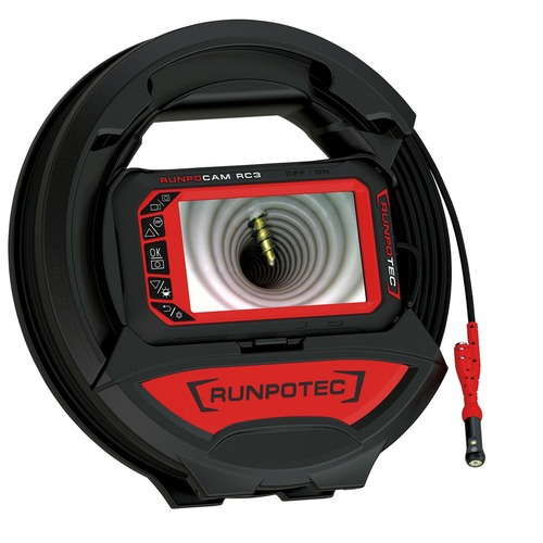 Runpotec RC3 Inspektionskamera (digital) -15m, mit Front- und Seitenkamera, Schutzklasse IP67 (Kamerakopf/Kabel), Gewinde RTG Ø 6mm, für Rohrinspektion Ø 14mm