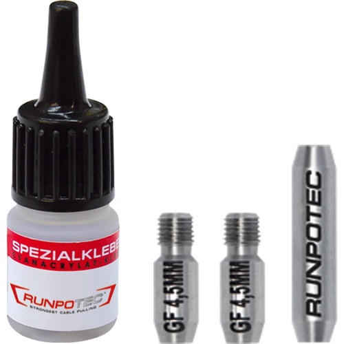 Runpotec GF4.5 Reparatur-Set mit Gewinde RTG Ø 6 mm, 4-teilig, Edelstahl zum Reparieren von Glasfaserstäben Ø 4,5 mm, trocknet innerhalb von 10 Minuten