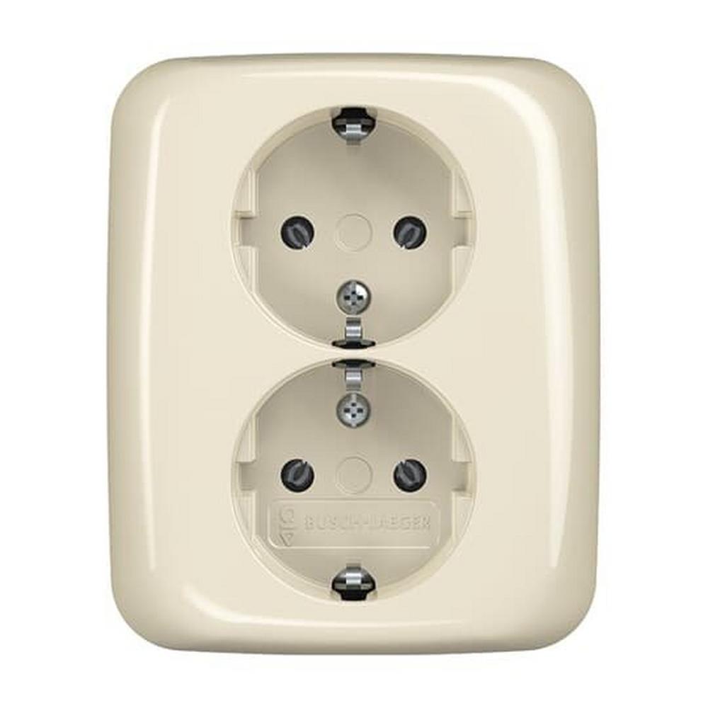 Busch-Jaeger 202 EUJ-212, SCHUKO® Doppelsteckdose Komplettabdeckung weiß - Busch-Duro 2000® SI
