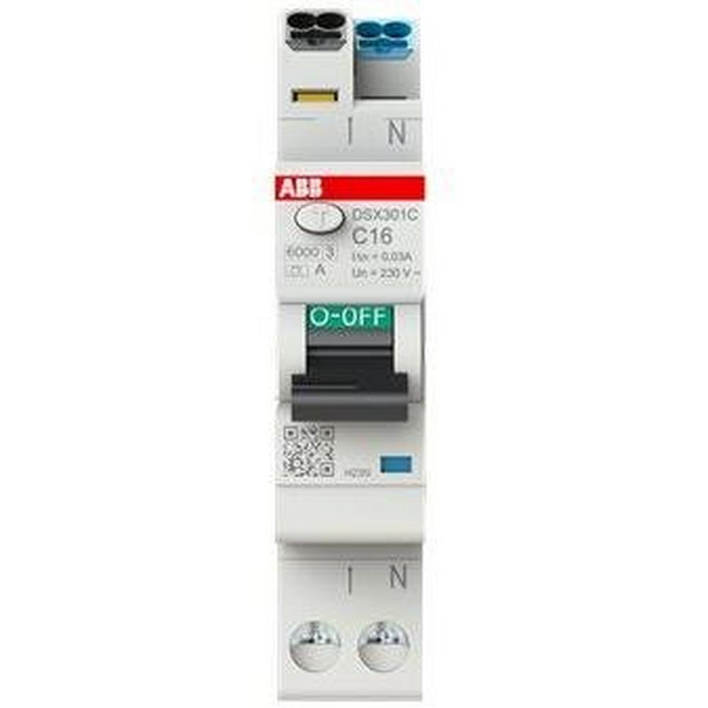 ABB DSX301C C16 A30, FI/LS-Schalter, 1 TE 6kA, 1P+N, Typ A, C16, 30mA FlexLine Push-in Technologie