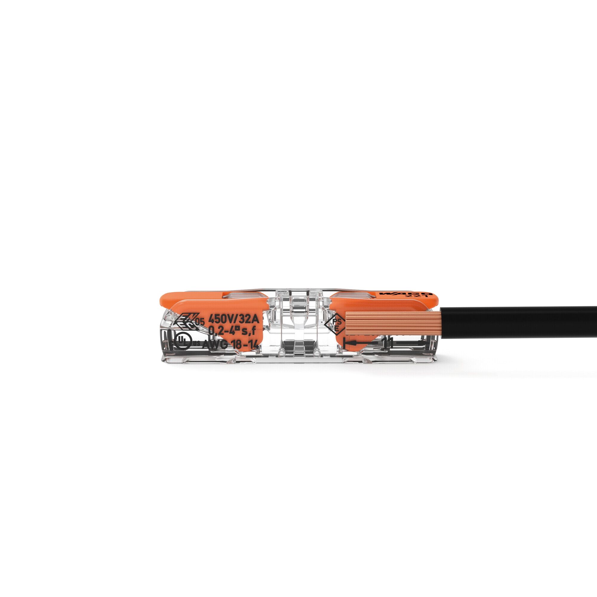 WAGO COMPACT Hebel‑Durchgangsklemme 1‑polig, 0,2–4 mm², transparent – 450 V/4 kV, 32 A, schlank 35,5×8,1×8,9 mm – flexibel & massiv, 11 mm Abisolier‑Sichtfenster 60 Stck