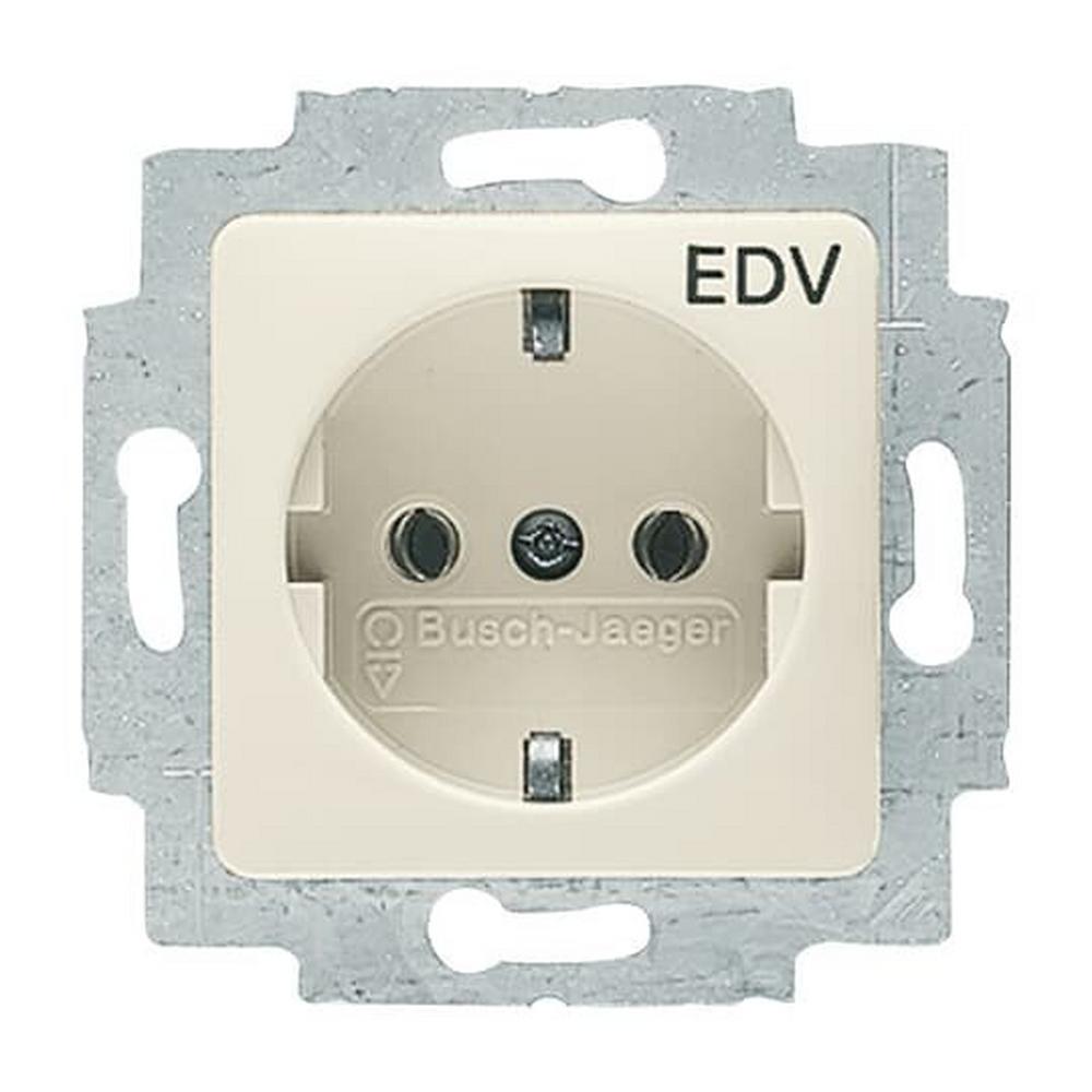 Busch-Jaeger 20 EUCQ/DV-212, SCHUKO® Steckdosen-Einsatz 50x50 mm mit Aufdruck EDV weiß - Busch-Duro 2000® SI