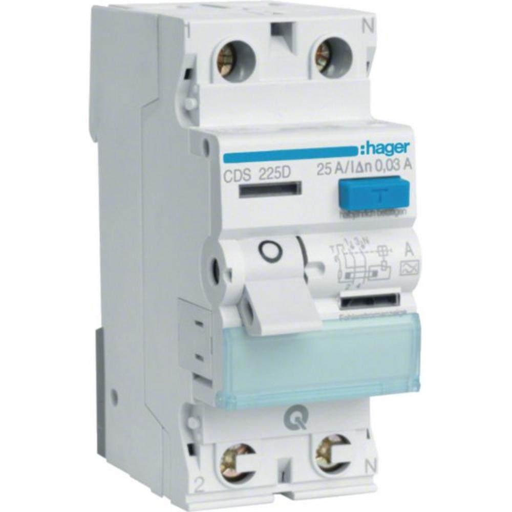Hager CDS225D, Fehlerstromschutzschalter, FI-Schalter 2-polig 6kA 25A 30mA Typ A QuickConnect