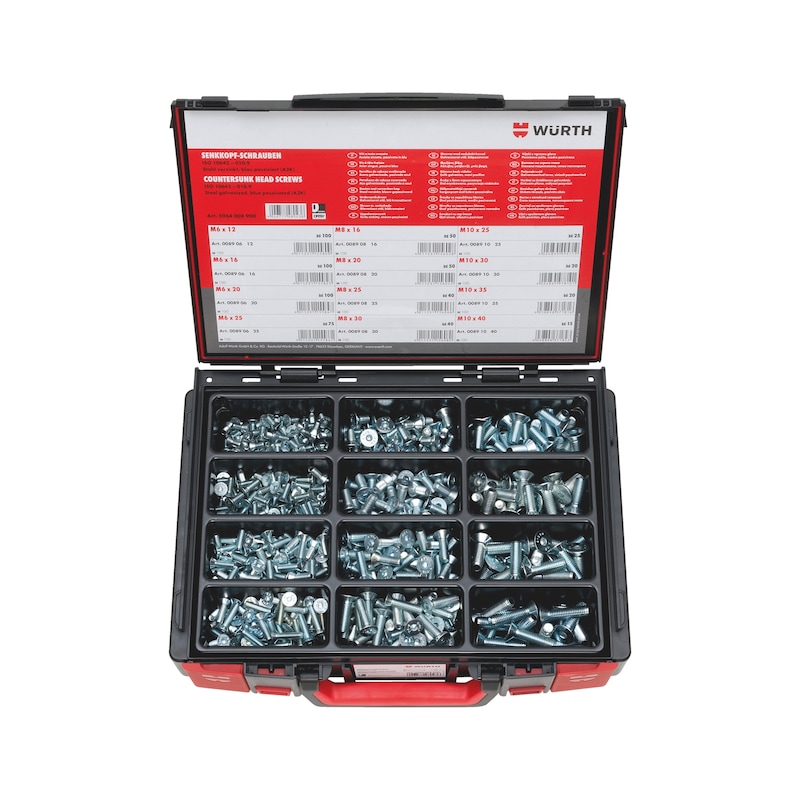 Würth Senkschraube mit Innensechskant Sortiment 635-teilig im System-Koffer 4.4.1. ISO 10642 – Stahl, A2K, blau