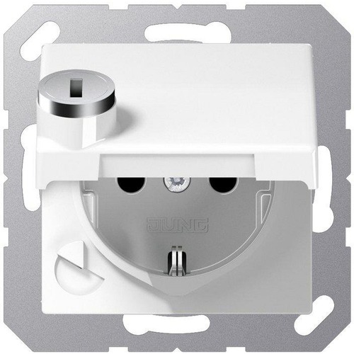 Jung SCHUKO®-Steckdose, 16 A 250 V ~, SAFETY+, Klappdeckel, mit Sicherheitsschloss, Thermoplast, Serie AS, alpinweiß (AS1520BFKLSLWW)
