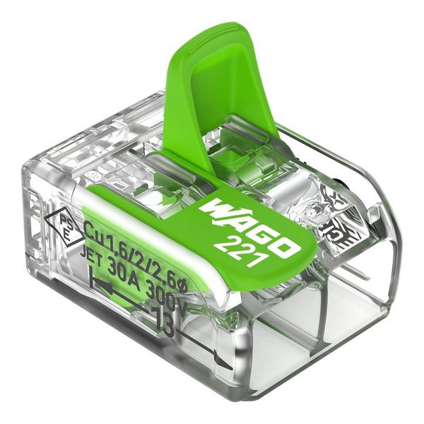 Wago 221-622 Verbindungsklemme mit Hebeln, 2-fach, max. 6 mm², transparent