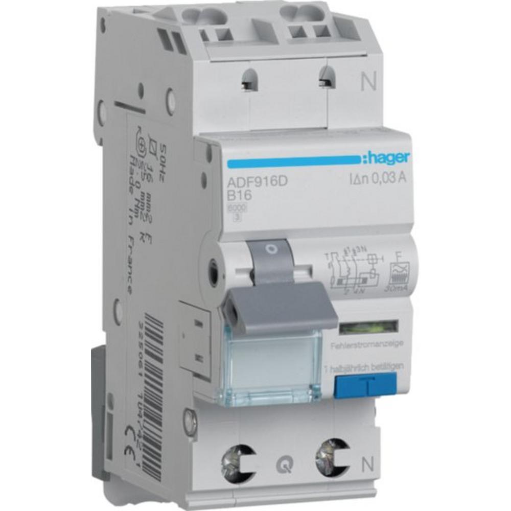 ADF916D, Fehlerstrom-Leitungsschutzschalter, FI/LS-Schalter 1P+N 6kA B-16A 30mA Typ F QC