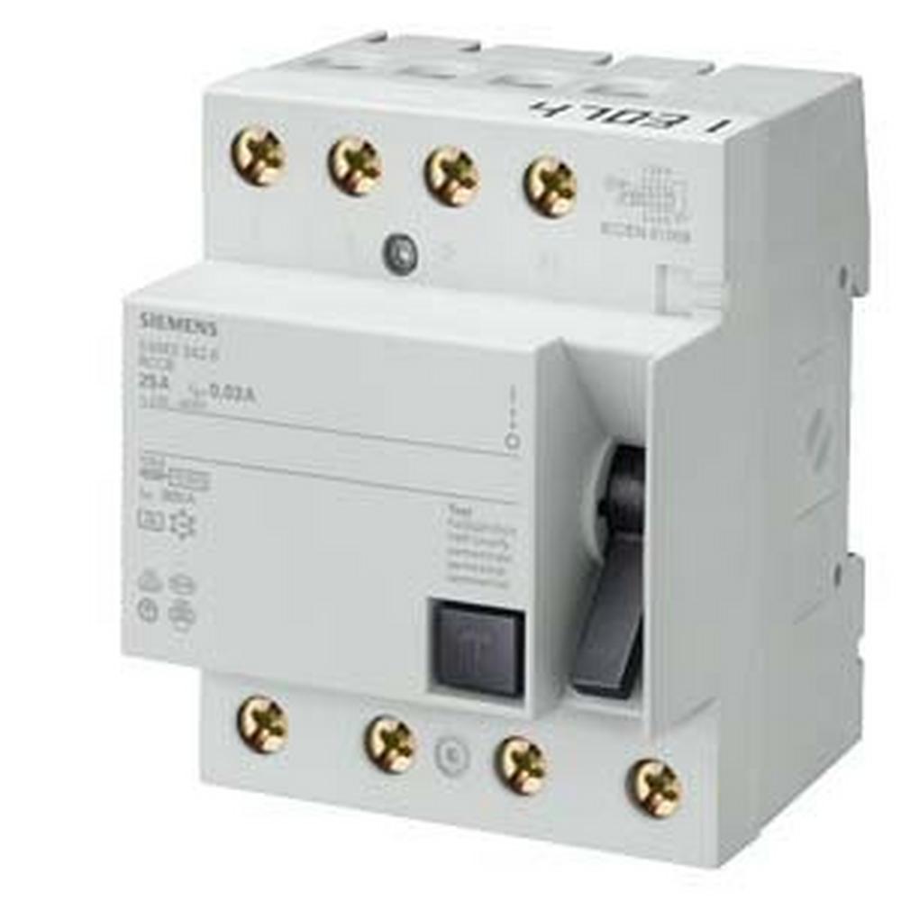 5SM1342-6, FI-Schutzschalter, 4-polig, Typ A, In: 25 A, 30 mA, Un AC: 400 V