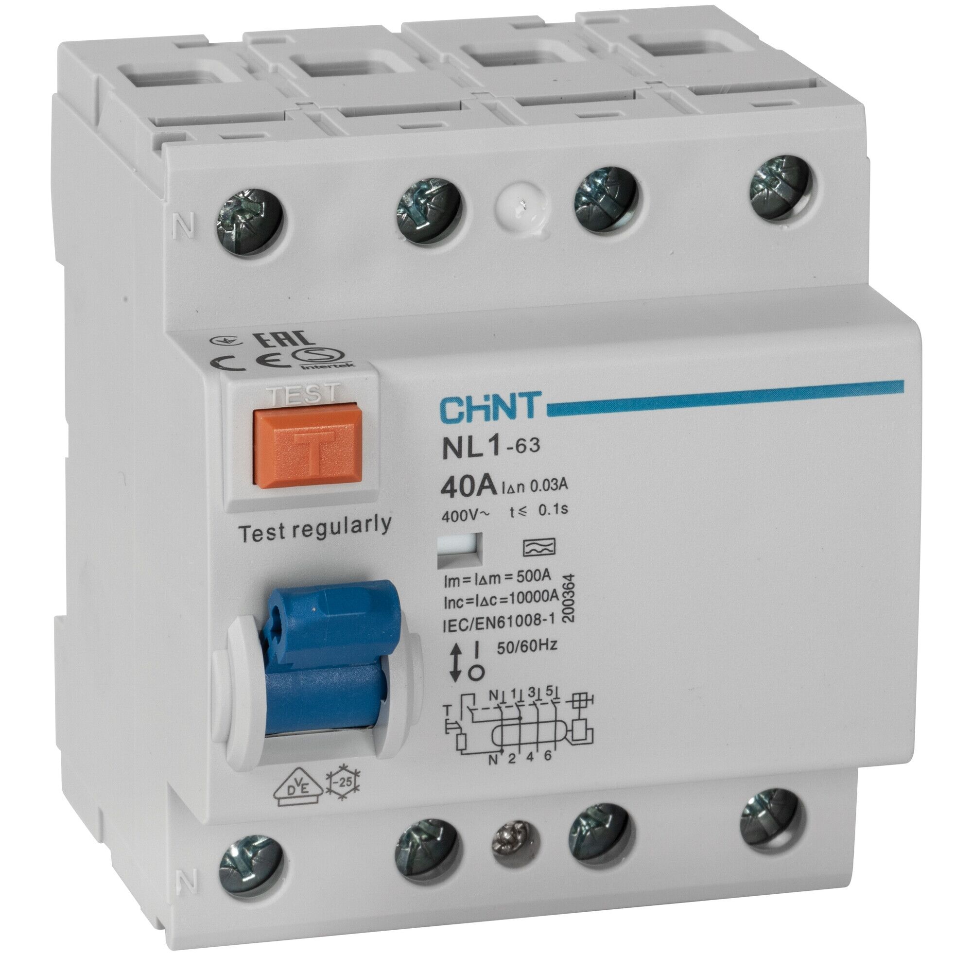 CHINT NL1‑63 FI‑Schutzschalter 4‑polig 40 A Typ A – 30 mA | 10 kA Kurzschlussfestigkeit | 400 V AC | DIN‑Schiene IP20 CHINT NL1‑63 FI‑Schutzschalter 4‑polig 40 A Typ A – 30 mA | 10 kA Kurzschlussfestigkeit | 400 V AC | DIN‑Schiene IP20