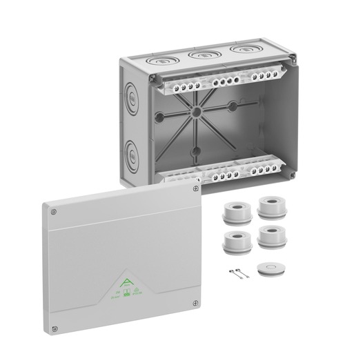 Spelsberg Abzweigkasten, Schutzart IP55/IP66, max. Leiterquerschnitt 25², Schlagfestigkeit IK07, Schutzklasse II, Ui 690V AC, Ui 690V DC, DLG, VDE, halogenfrei (82542001)