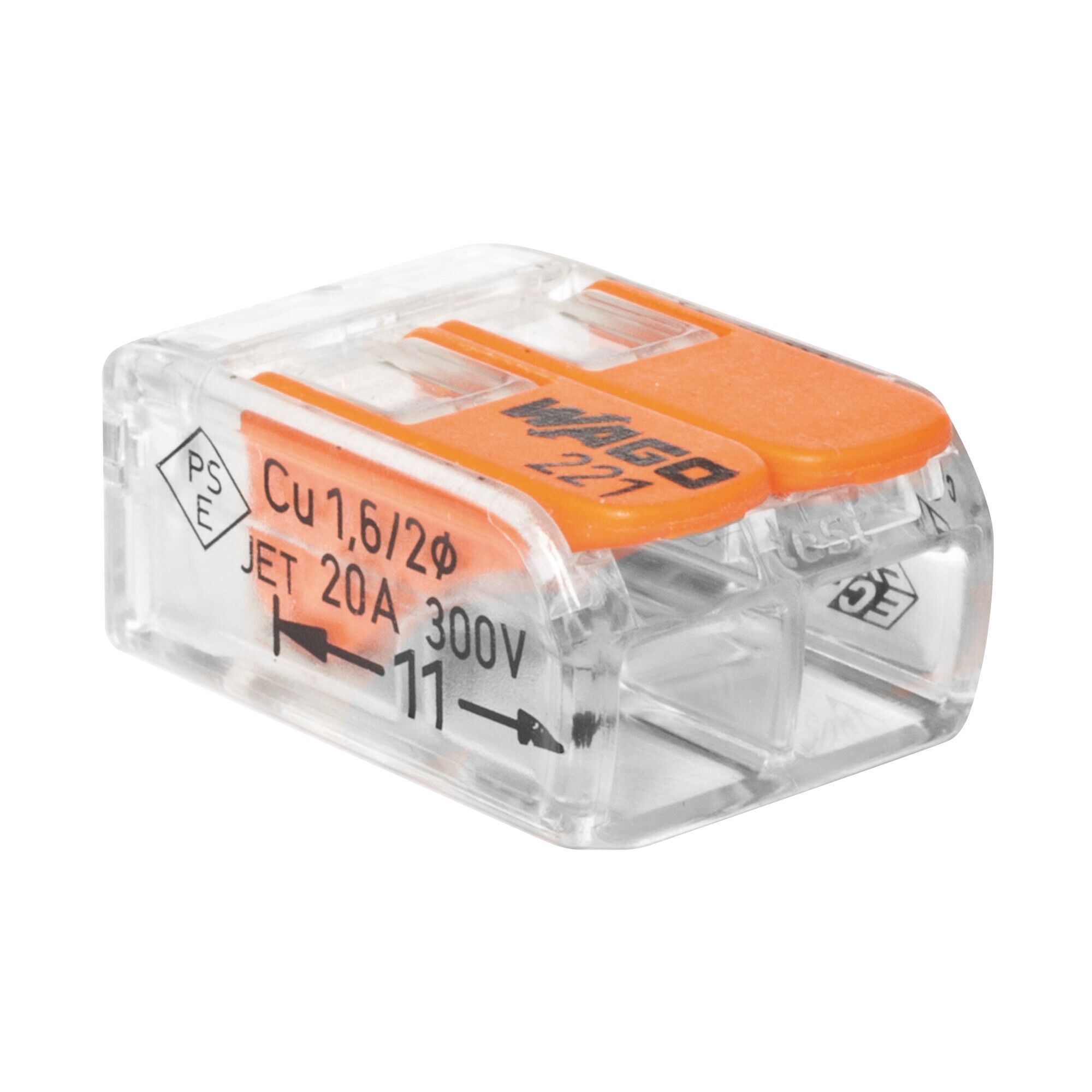 WAGO 221‑412 2‑Pol COMPACT Klemme 0,14–4 mm² (bis 32 A/450 V) – transparente Hebel‑Klemmverbindung für fein‐ und massivlitze 100 Stck