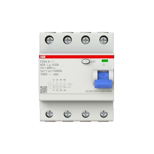 ABB F204 A-40/0.03-L, FI-Schutzschalter 4P, Typ A, 40A, 30mA, N links