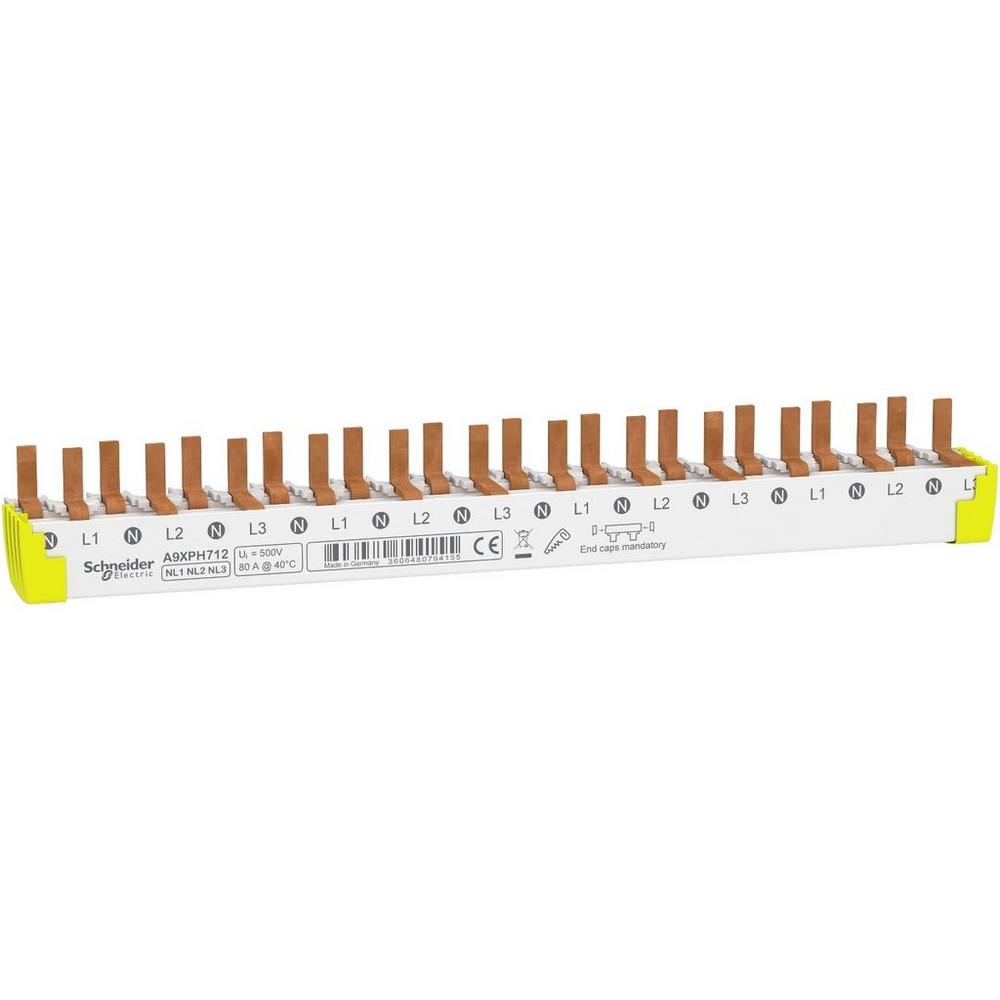 A9XPH712, Phasenschiene für FI/LS, ablängbar, 3P+N, 12 Module für 6 FI/LS, 80A
