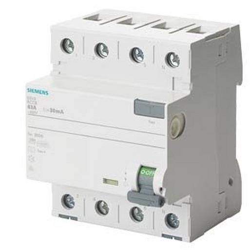 SIEMENS 5SV3644-6, FI-Schutzschalter, 4-polig, Typ A, In: 40 A, 300 mA, Un AC: 400 V