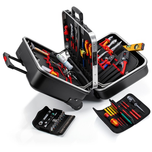 Knipex Werkzeugkoffer BIG Twin Move Elektro ABS-Koffer 63-tlg., Farbe schwarz, mit Trolley 520 x 435 x 290 mm (außen)