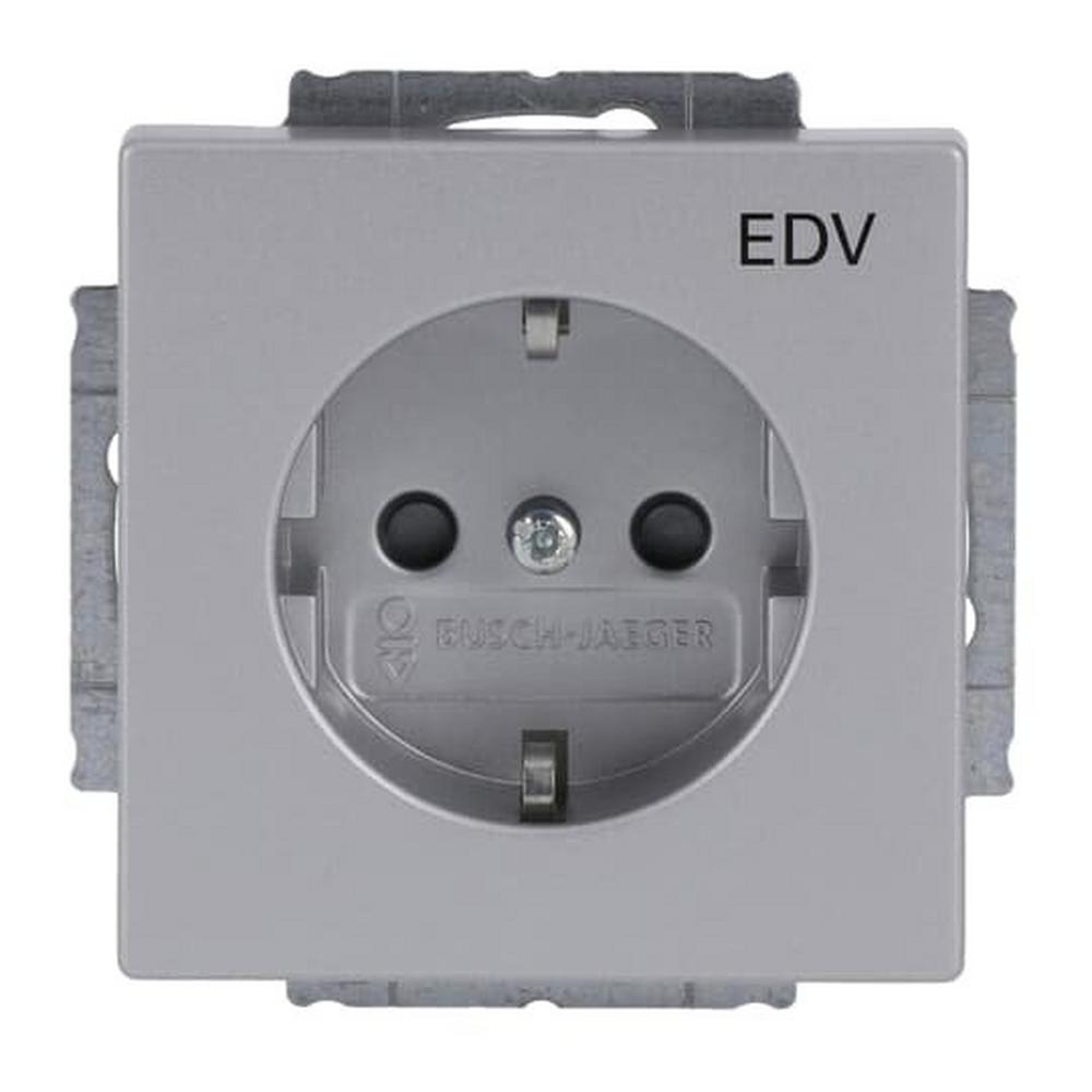 Busch-Jaeger 20 EUCKS/DV-83, SCHUKO® Steckdosen-Einsatz mit Aufdruck EDV Safety+ alusilber - Plattform 63