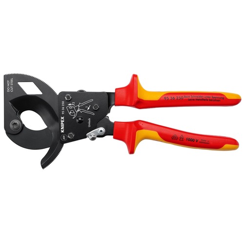 Knipex Ratschenkabelschneider bis Ø 32 mm / 240 mm², VDE-geprüft nach DIN EN 60 900, 1000 V 250 mm