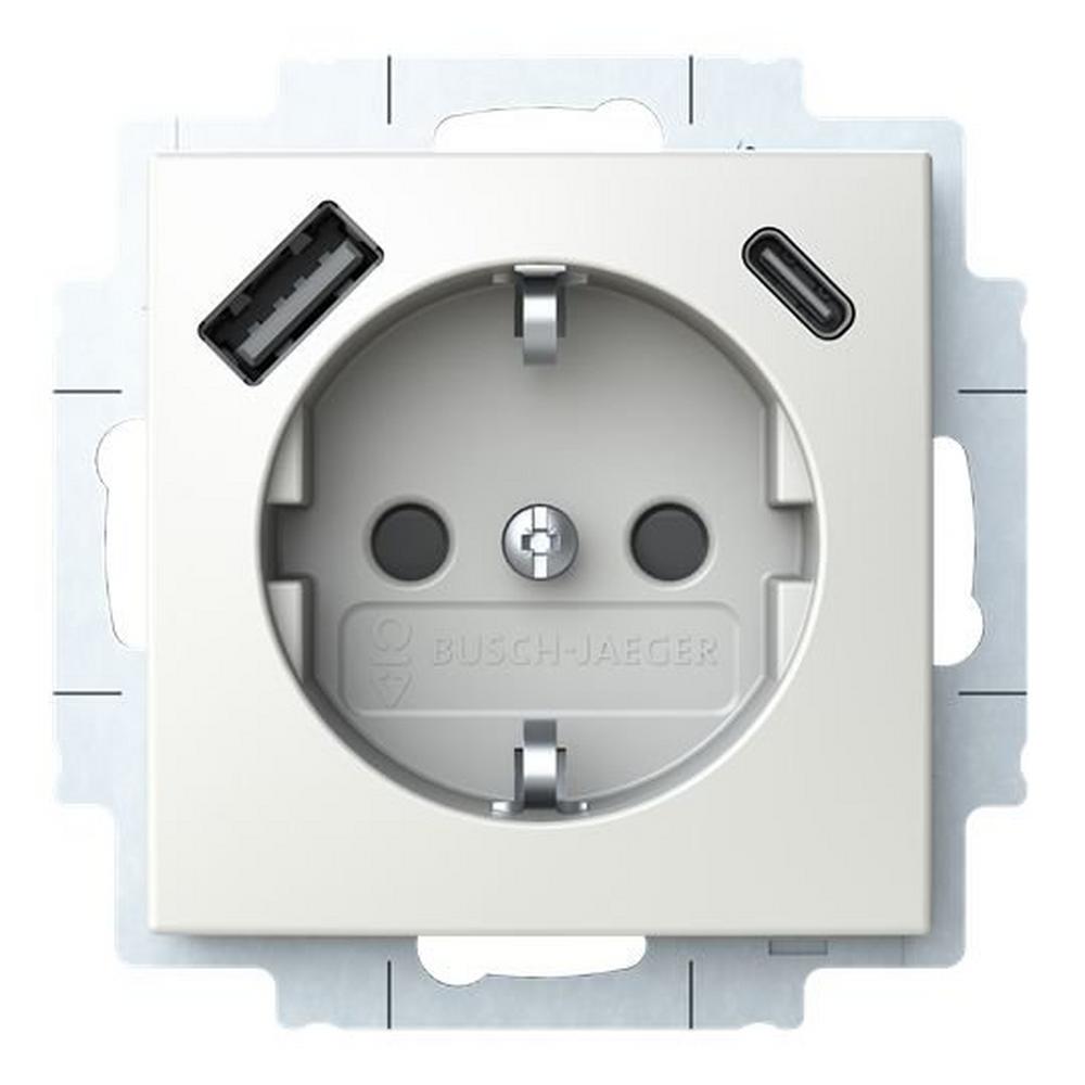 Busch-Jaeger 20 EUCB2USBAC-914, SCHUKO® USB-Steckdosen-Einsatz Safety+ mit USB A/C alpinweiß - Busch-balance® SI