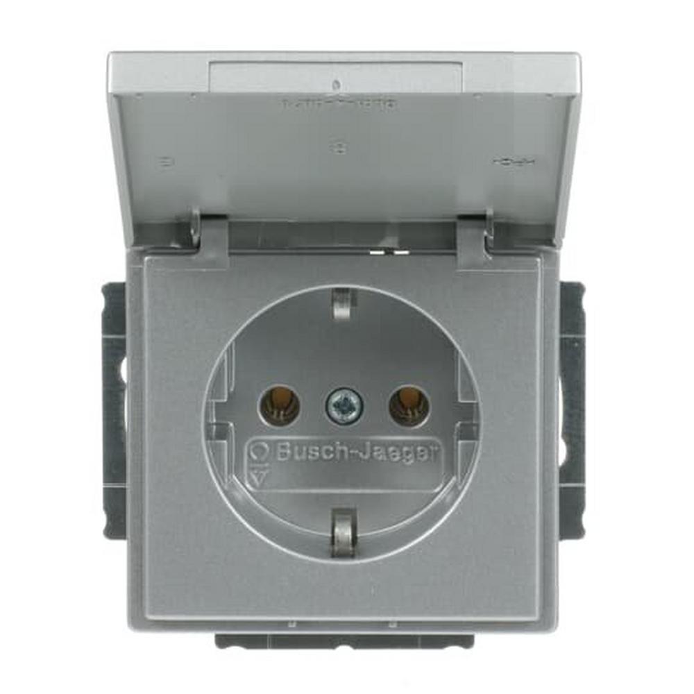 Busch-Jaeger 20 EUK-83, SCHUKO® Steckdosen-Einsatz mit Klappdeckel alusilber - Plattform 63