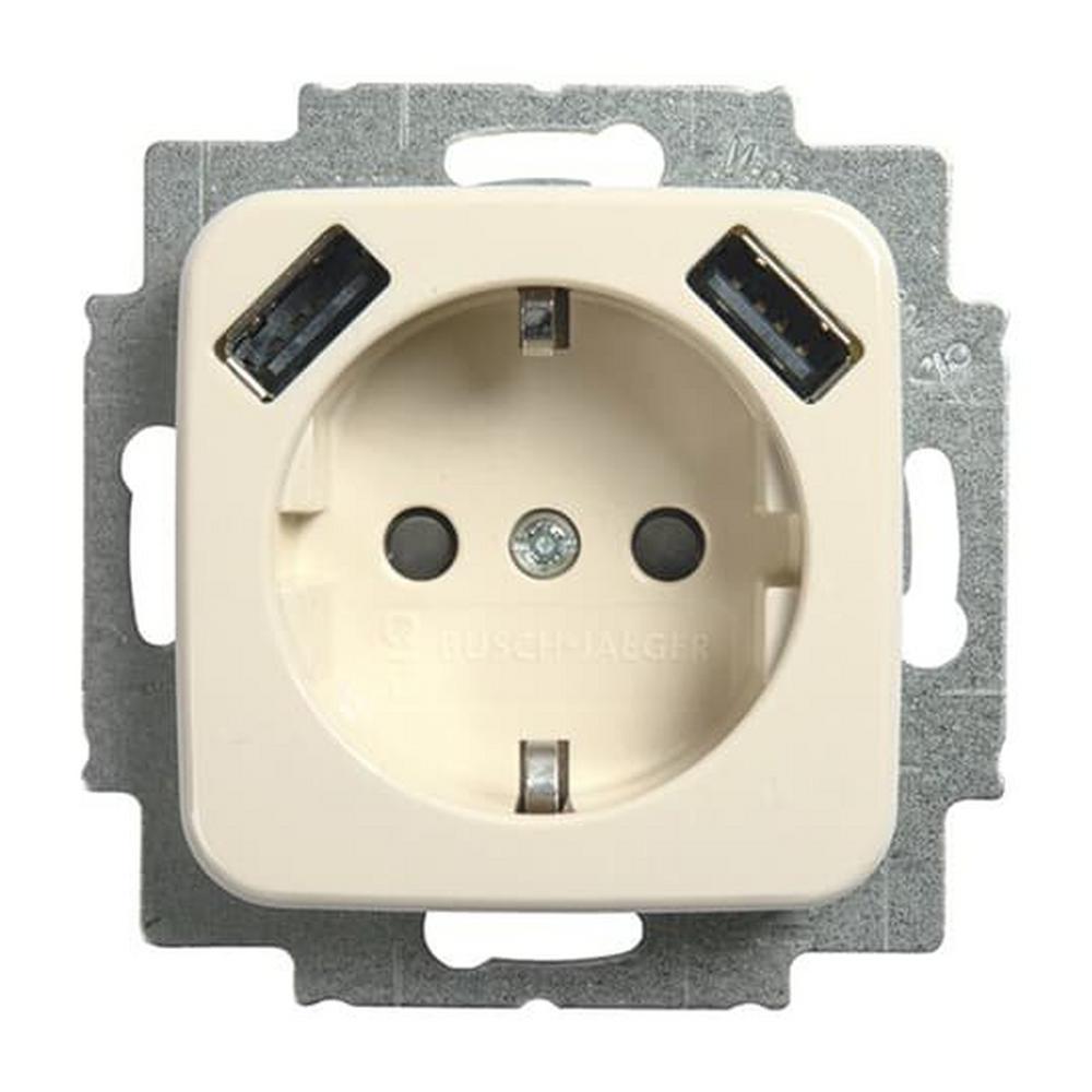 Busch-Jaeger 20 EUCB2USB-212, SCHUKO® USB-Steckdosen-Einsatz Safety+ mit USB A/A weiß - Busch-Duro 2000® SI