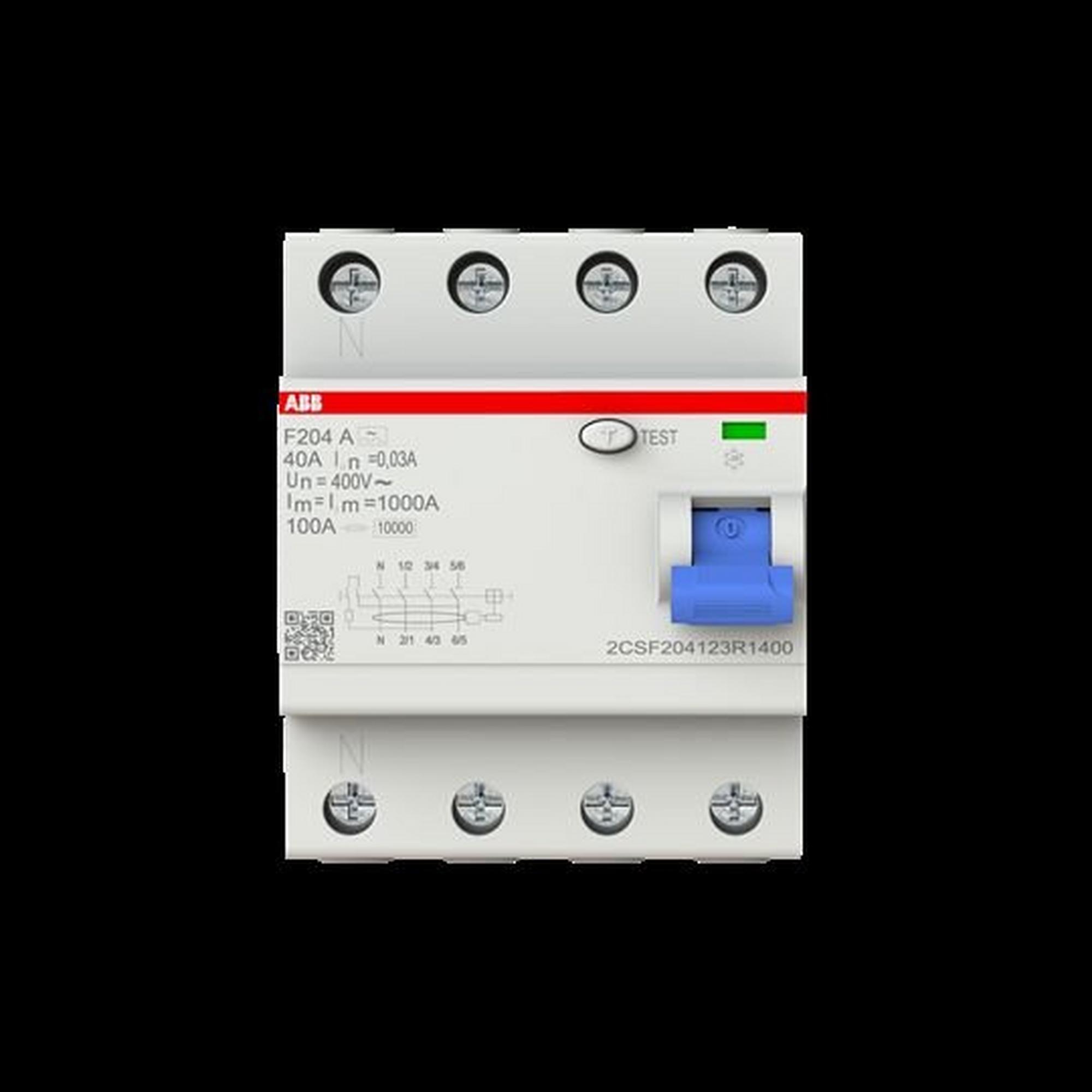 ABB F204 A-40/0.03-L, FI-Schutzschalter 4P, Typ A, 40A, 30mA, N links