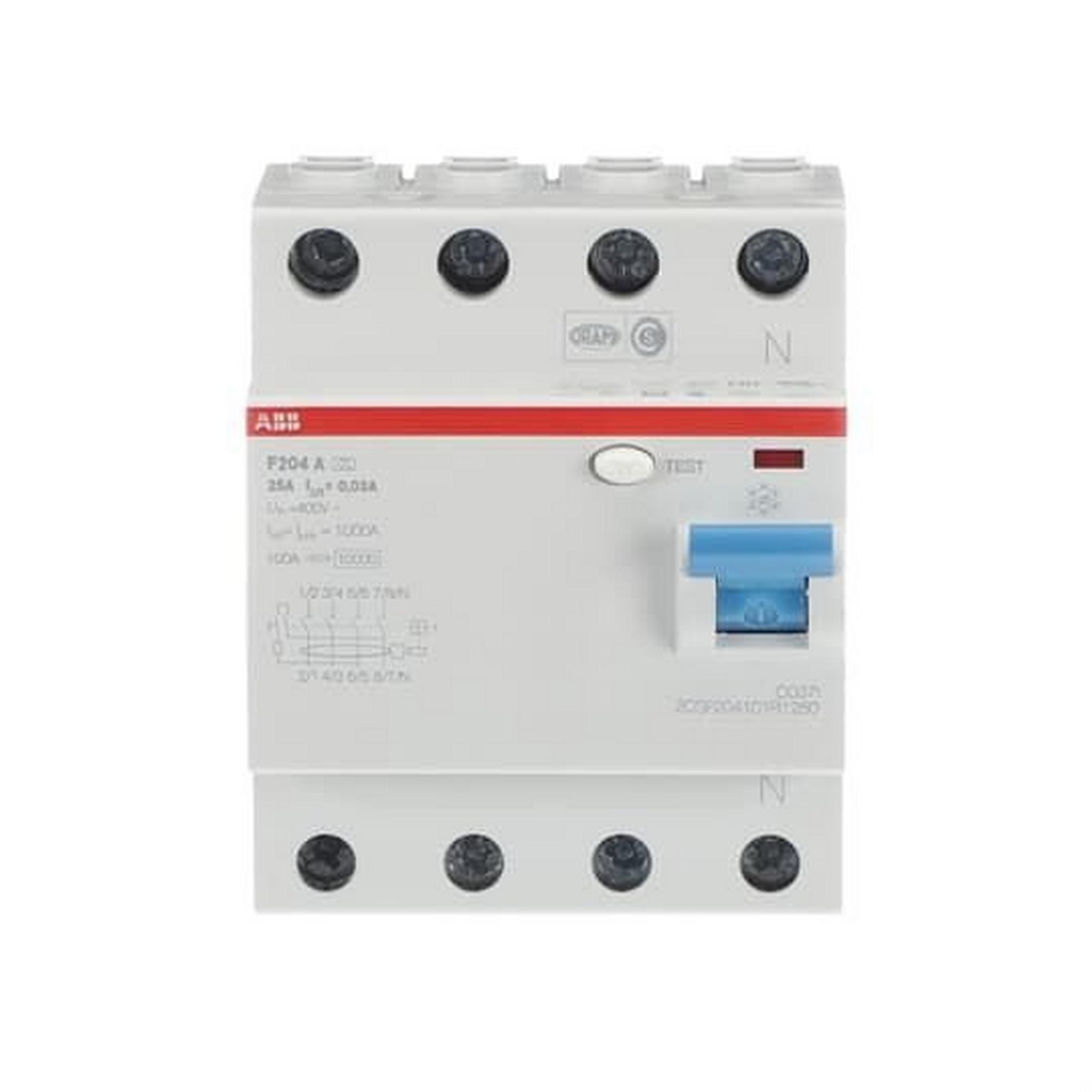 ABB F204 A-25/0.03, FI-Schutzschalter 4P, Typ A, 25A, 30mA