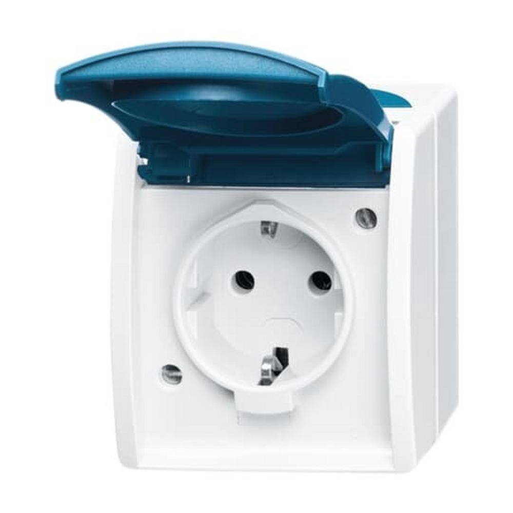 Busch-Jaeger 20 EWN-53, SCHUKO® Steckdose mit Klappdeckel 16 A grau/blaugrün - ocean®